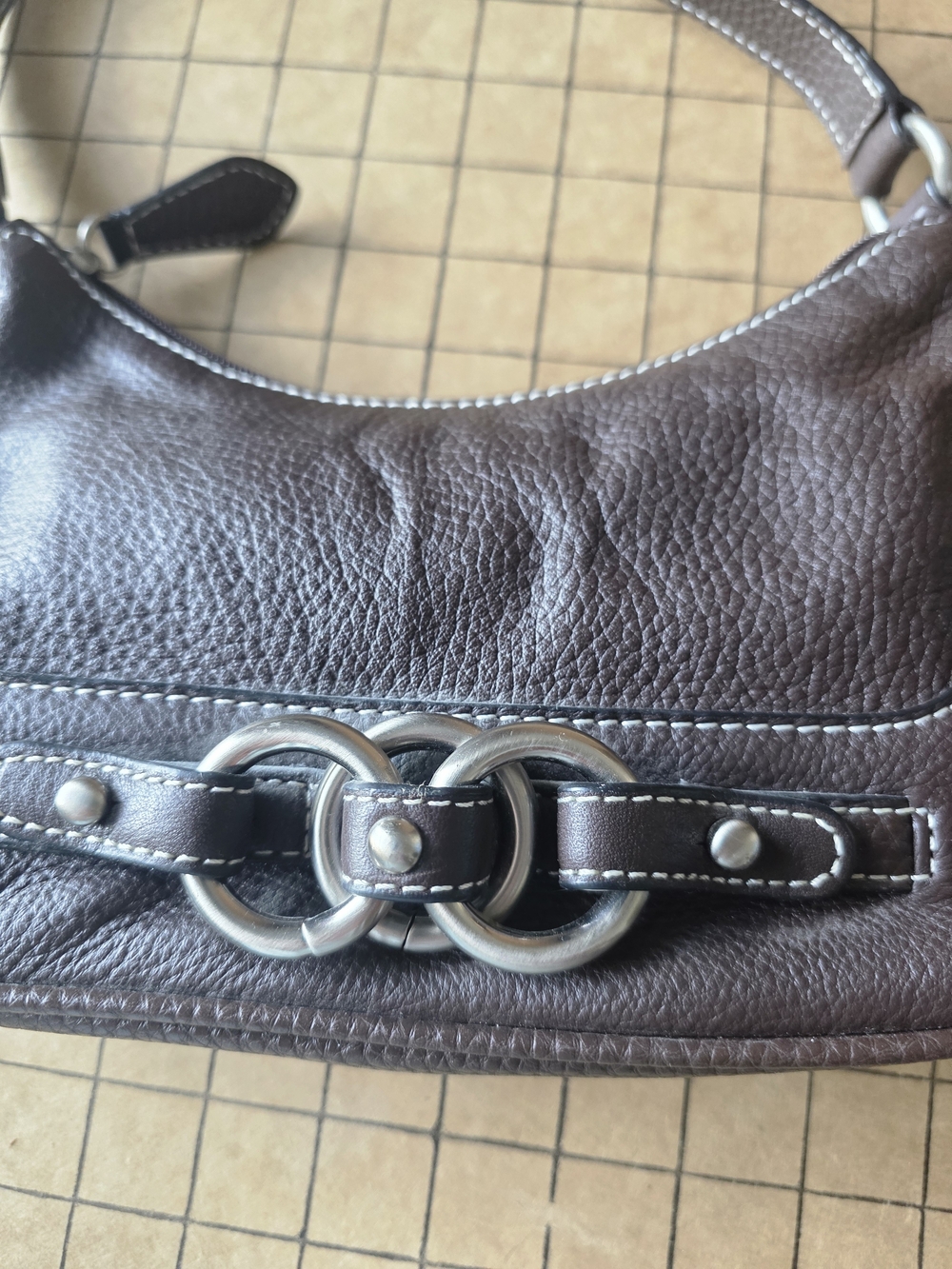 Vintage Wilsons Leather Y2K Brown Pebbled Mini Baguette Shoulder Bag O-Ring - Picture 8 of 16